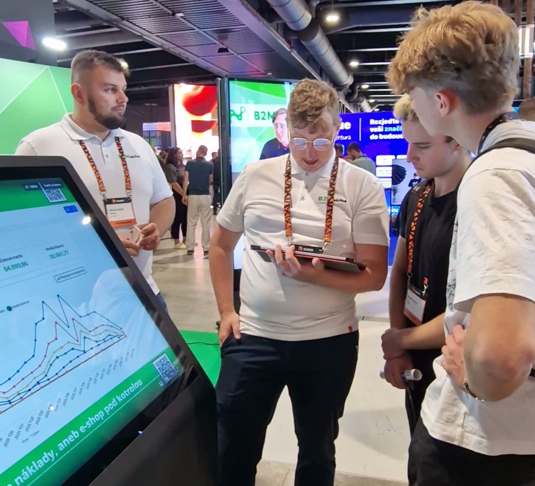Tým B2Metrics vysvětluje nástroj návštěvníkům na e-commerce veletrhu